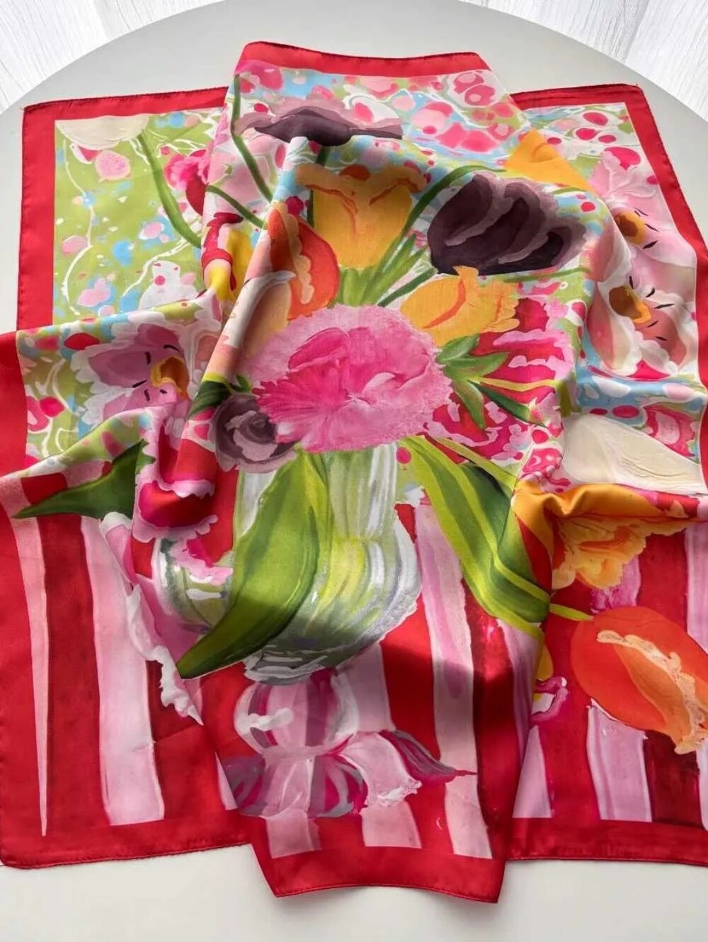 Floral Silk-Feel Scarf  Women' S Head Scarf , Neck Scarf 70×70cm